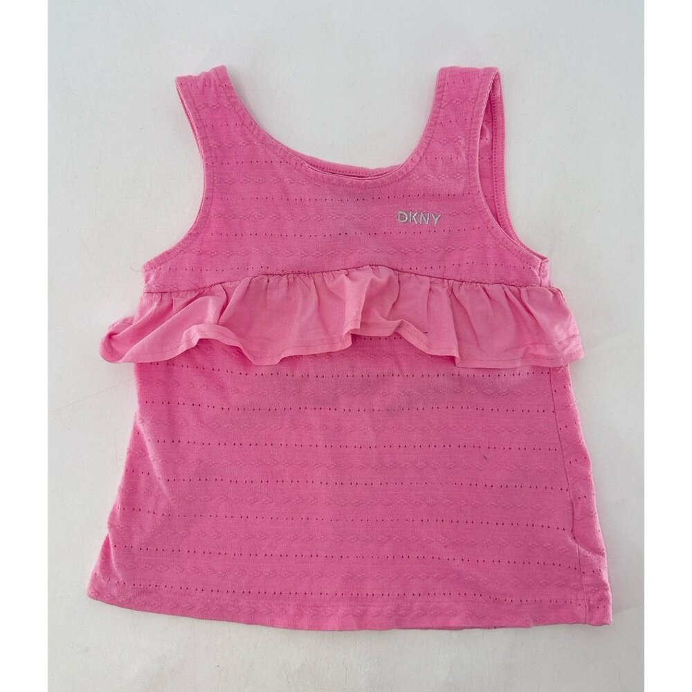 DKNY Girl’s Pink Tank‎ Layered Ruffle Lace Sleeveless Tank Top Logo Sz Small